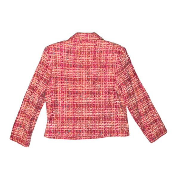 Vintage Harlan Tweed Pink Orange Plaid Blazer Suit Jacket Pink Buttons Size 8 - Picture 2 of 7